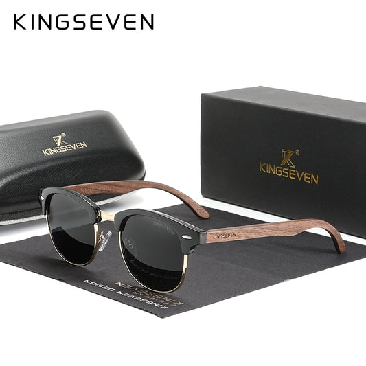 KINGSEVEN 🌳🕶️ Gafas de sol polarizadas hechas a mano para hombre y mujer. Lentes de madera de nogal negro, protección UV400, sin montura, estilo retro para el 2023. 😎🌟