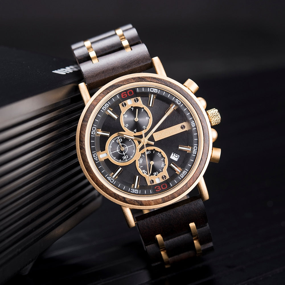 BOBOBIRD-reloj de pulsera luminoso de madera para hombre, cronógrafo masculino con caja de madera, V-S18