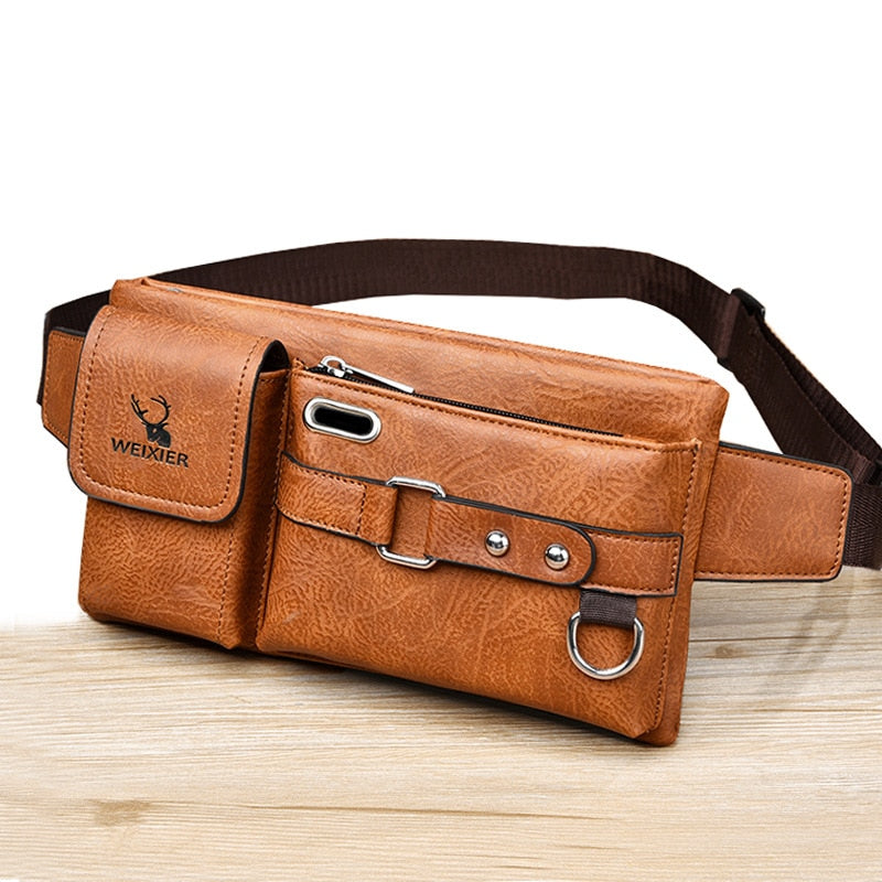 WEIXIER Bolsa de cintura para hombre, de cuero PU, nuevo bolso masculino para el hombro y pecho, ideal para teléfono y viajes, bolsa de cinturón para hombre 🎒📱✈️