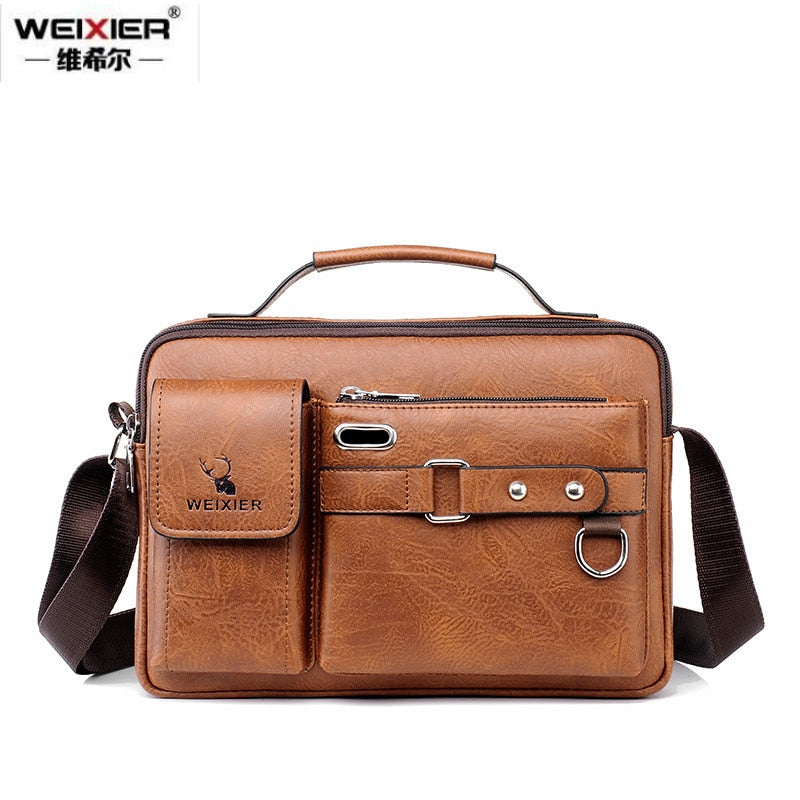 WEIXIER Bolso de hombro de moda para hombre, portátil de cuero PU, maletín de negocios, bolso de viaje cruzado para hombres de calidad, marca de bolsos para hombres 🎒👜💼