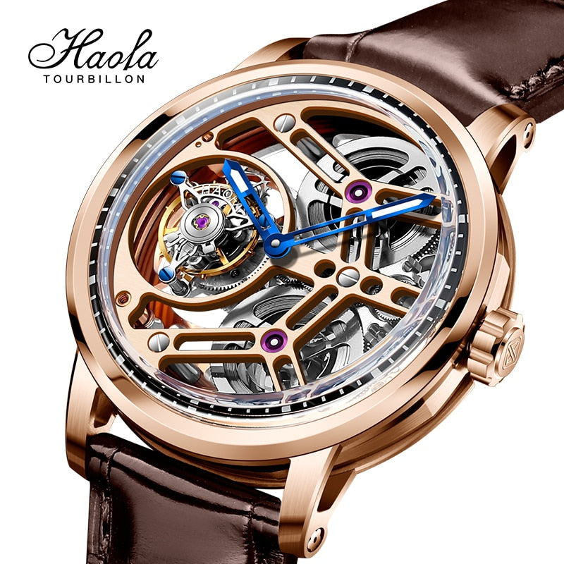 Haofa-reloj mecánico de Tourbillon para hombre, accesorio de pulsera con movimiento hueco, de lujo, con zafiro volador, de negocios, 1940