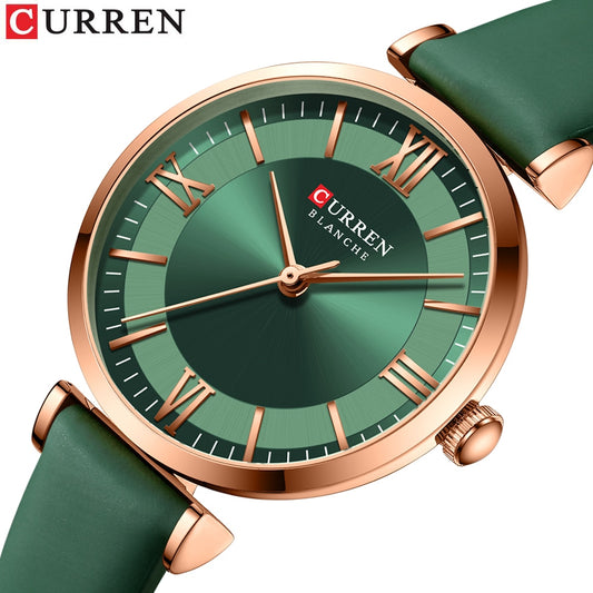 CURREN ⌚️🎁 - Un reloj de cuarzo y cuero femenino, clásico y de moda, con una caja ideal como regalo 🎀💝.