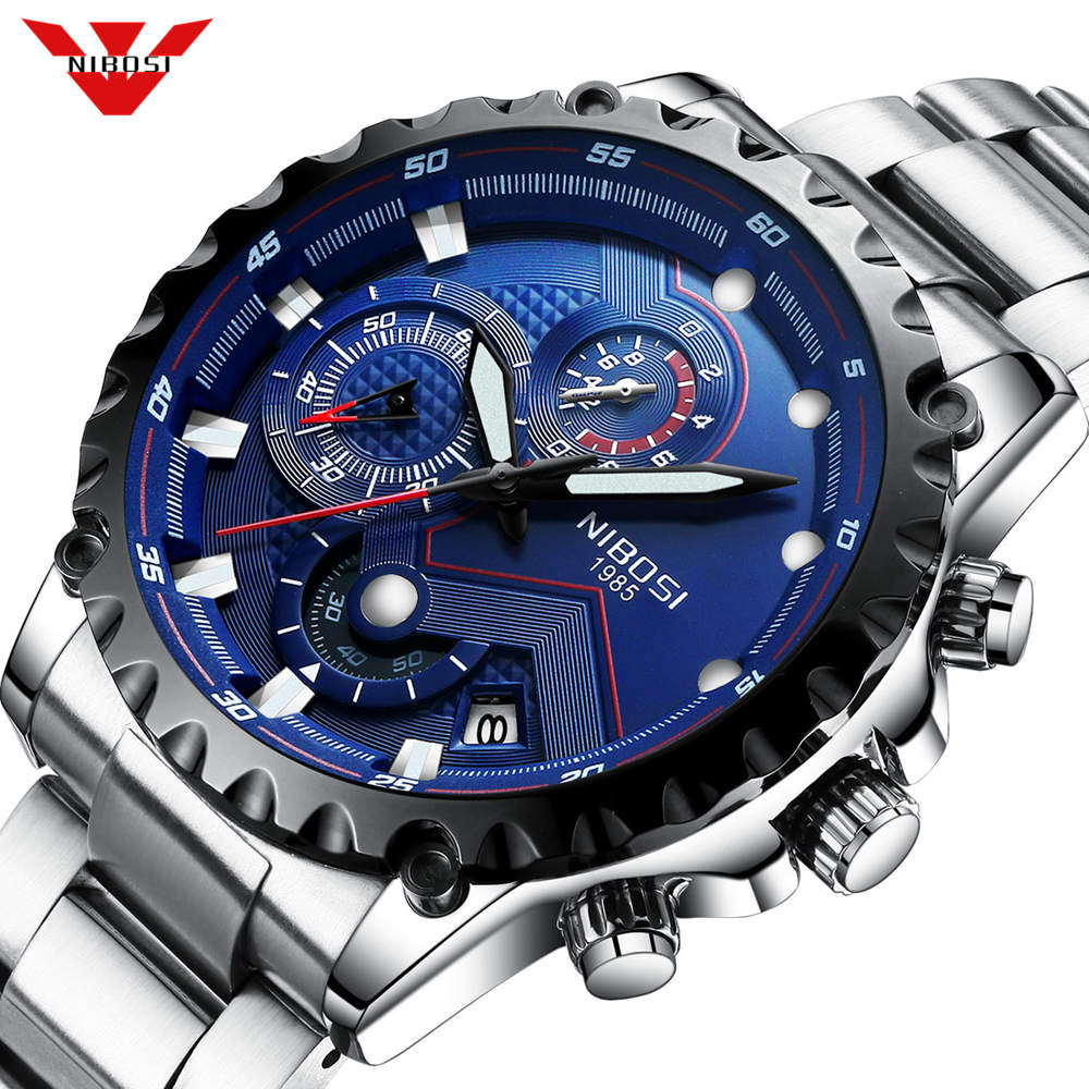 NIBOSI: reloj deportivo de esfera grande, cronógrafo militar de cuarzo con moda innovadora.