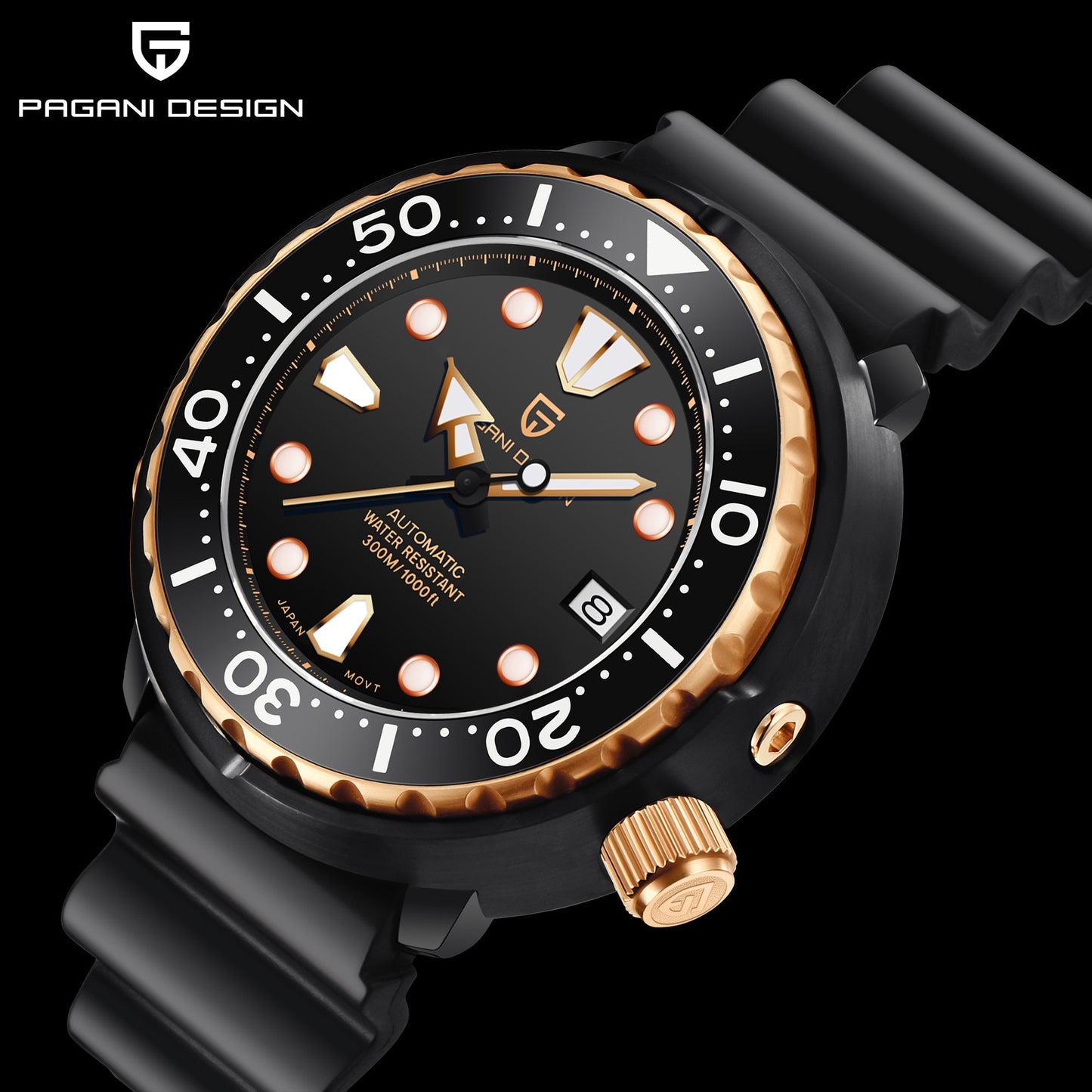 PAGANI DESIGN-reloj mecánico de lujo para hombre, cronógrafo automático de cristal de zafiro luminoso, resistente al agua, 300M, 45MM