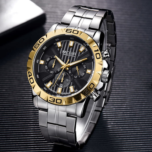 MEGIR-Reloj de pulsera de cuarzo para hombre, cronógrafo de negocios, informal, de lujo, con fecha, resistente al agua,