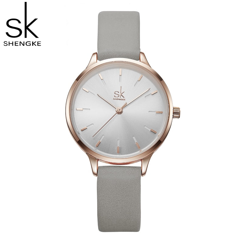 Shengke Reloj Casual para Mujeres con Correa de Cuero Ajustable ⌚👜 Reloj de Cuarzo Mujer Moda Negro Montre Femme 🖤👩