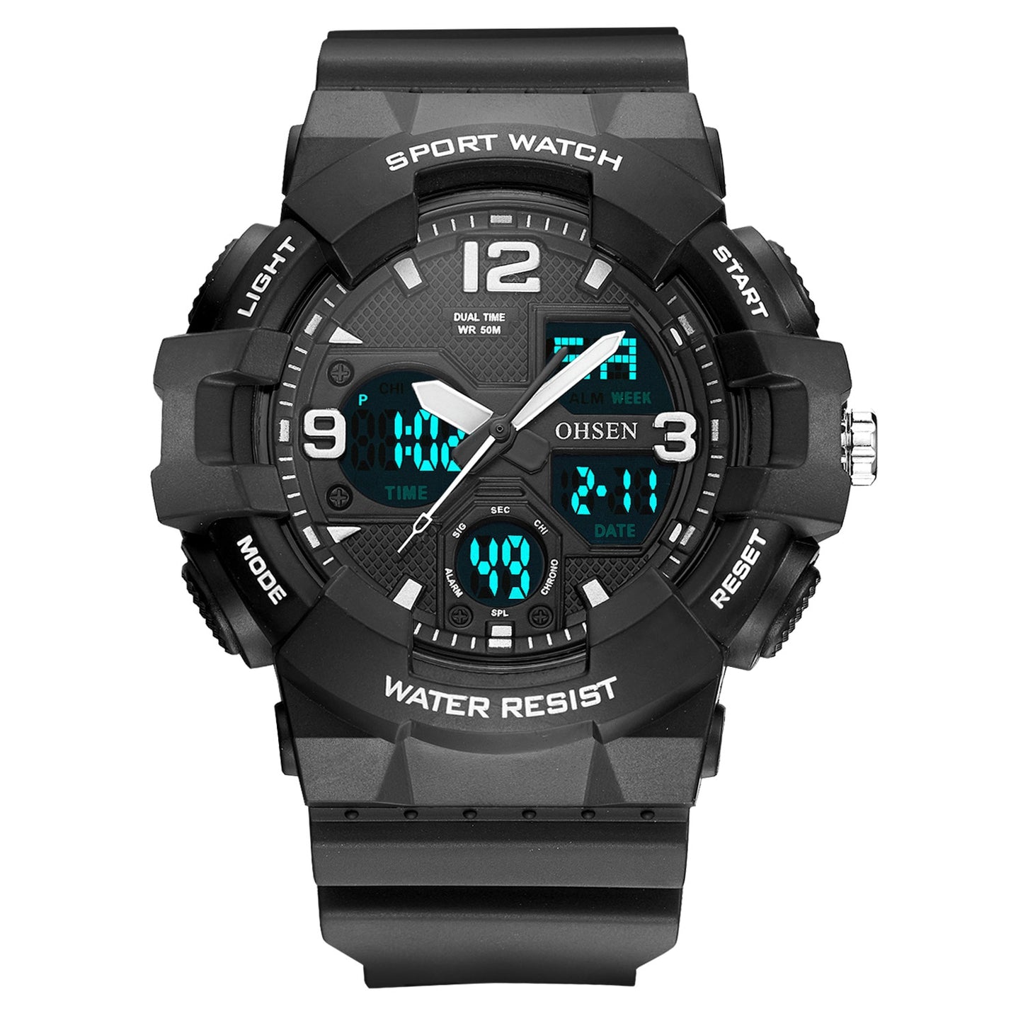 OHSEN relojes digitales de cuarzo para hombre cronógrafo analógico de silicona resistente al agua