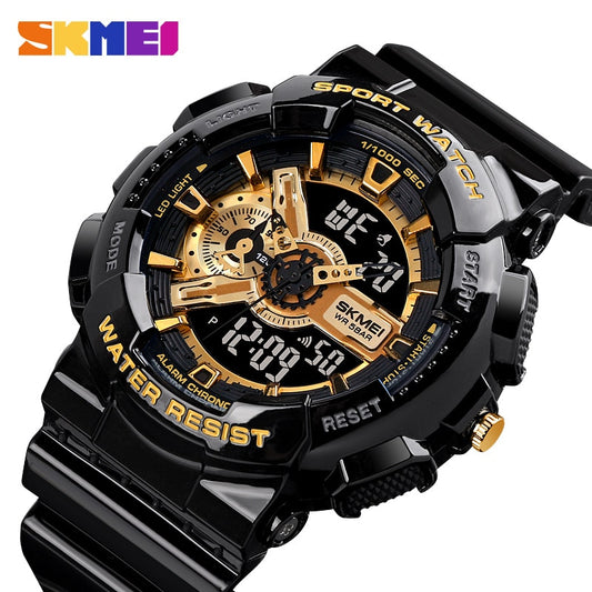 SKMEI ¡El "Reloj Digital Juvenil SKMEI" para hombres! Resistente a golpes y agua, con dos pantallas, cronómetro, alarma y estilo elegante. ¡Un reloj genial y a la moda para los hombres activos! ⌚💦🔥
