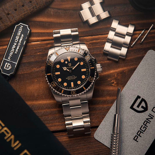 PAGANI DESIGN - Reloj mecánico para hombre con bisel de cerámica y cristal de zafiro, automático y superluminoso. ¡Elegante y funcional! ⌚🔥🕶️
