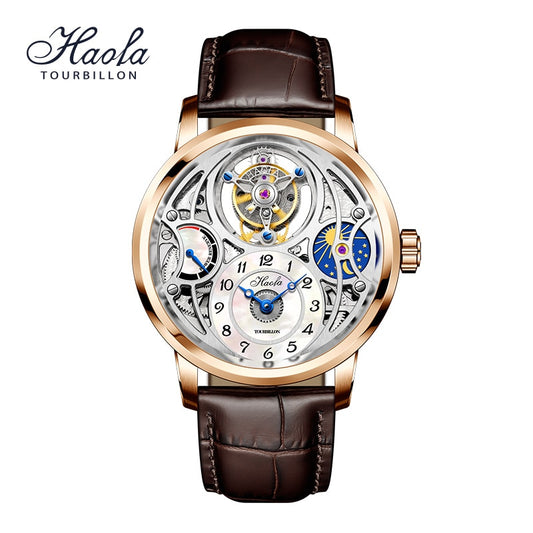Haofa-Reloj de Tourbillon para hombre, reloj hueco de fase lunar, Manual de zafiro, resistente al agua, 60H, reserva de energía, movimiento mecánico, 1939