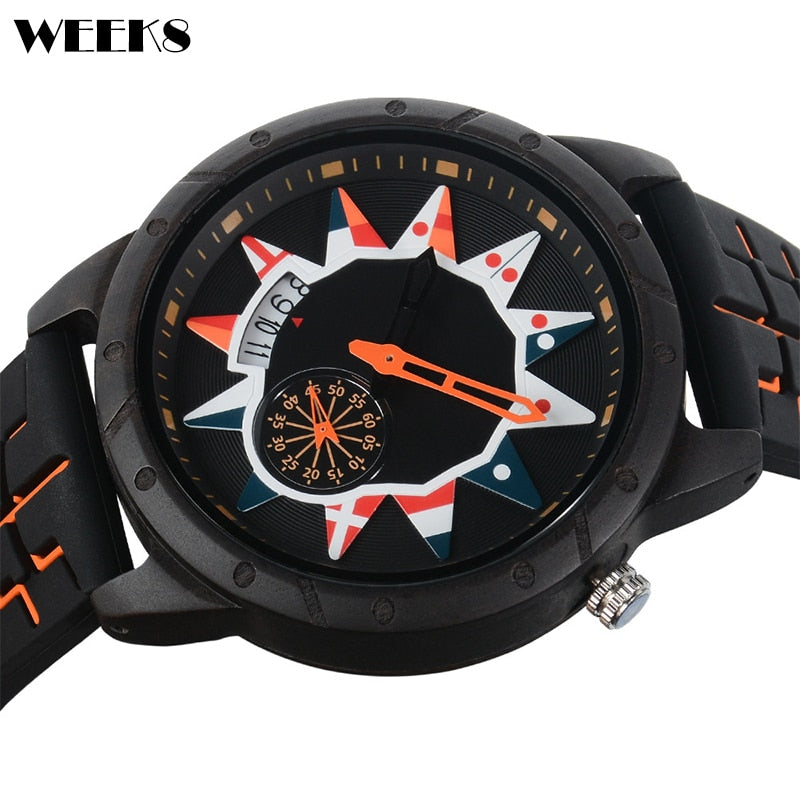 Wood Watch¡Presentamos el "Wood Watch Concept Dial"! Un reloj de madera para hombres con un concepto único de esfera inspirada en la bandera nacional y el aro de una rueda.  ¡Un reloj de madera que combina estilo y funcionalidad! ⌚🚴‍♂️
