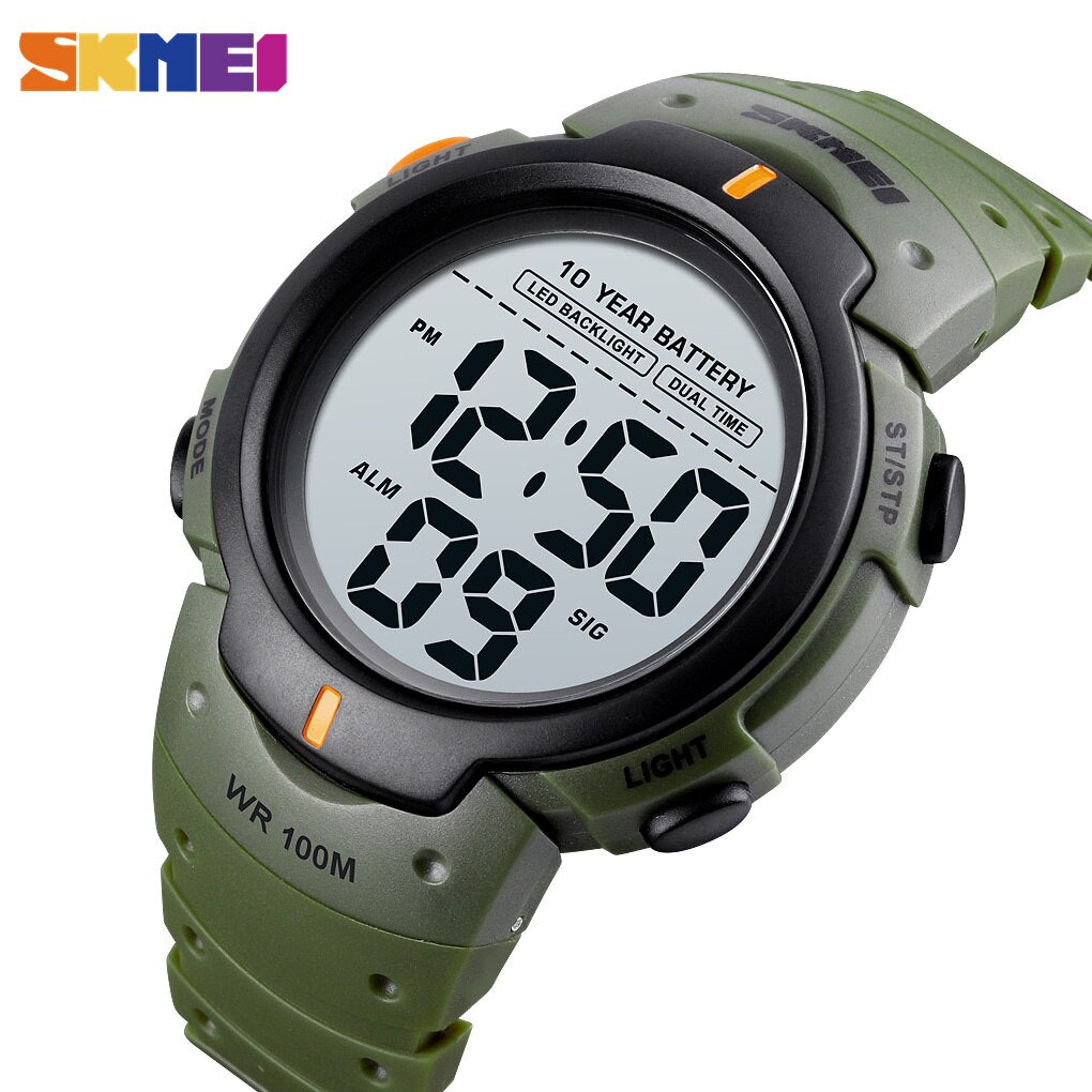 SKMEI Reloj deportivo digital Skmei con pantalla LED y cronógrafo, resistente al agua hasta 10 bares. Reloj de pulsera resistente al agua, con batería de larga duración de 10 años, alarma y calendario. 🕑⌚️💧