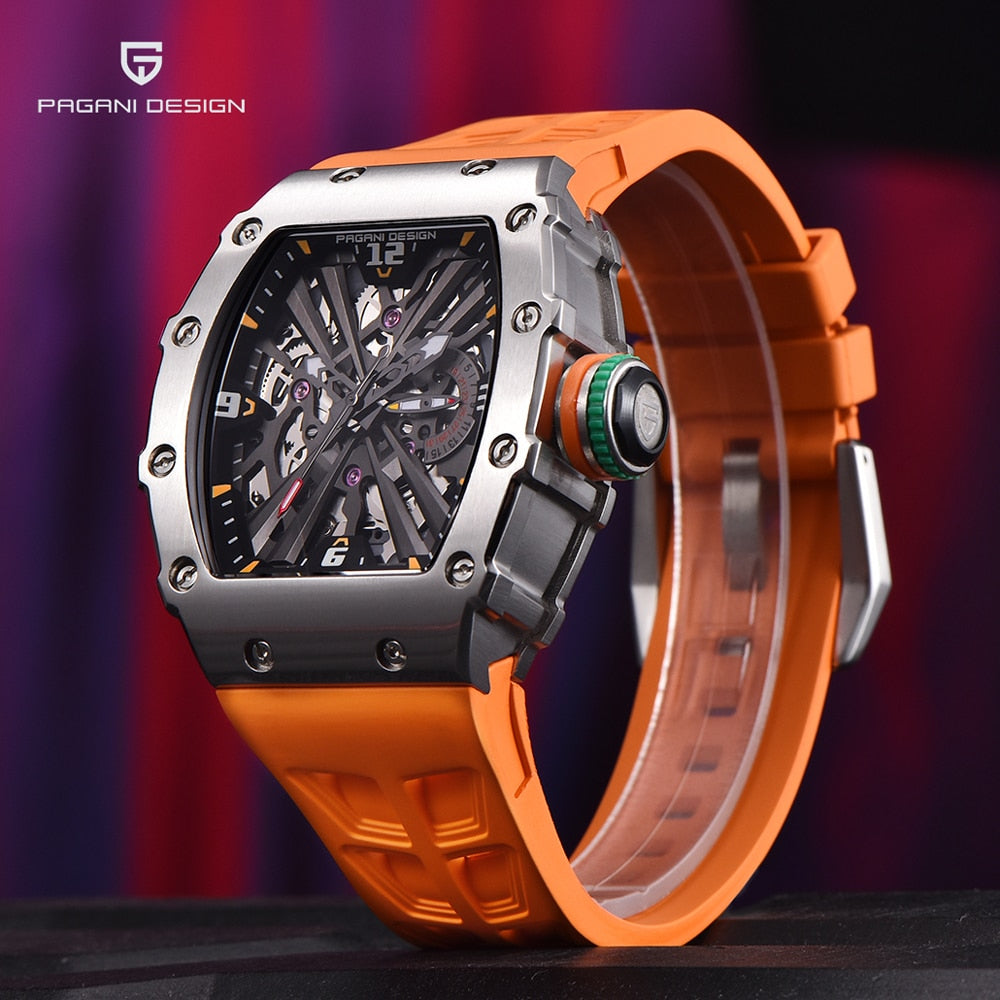 PAGANI DESIGN-Reloj de pulsera de cuarzo para hombre, cronógrafo de lujo con forma de barril, resistente al agua, con espejo de zafiro luminoso de silicona VH65, 2023