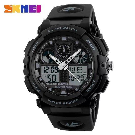 SKMEI  Reloj digital con doble hora, cronógrafo, resistente al agua 50M y display de semana. ¡Un reloj de pulsera masculino y funcional! ⌚🏊‍♂️🔥